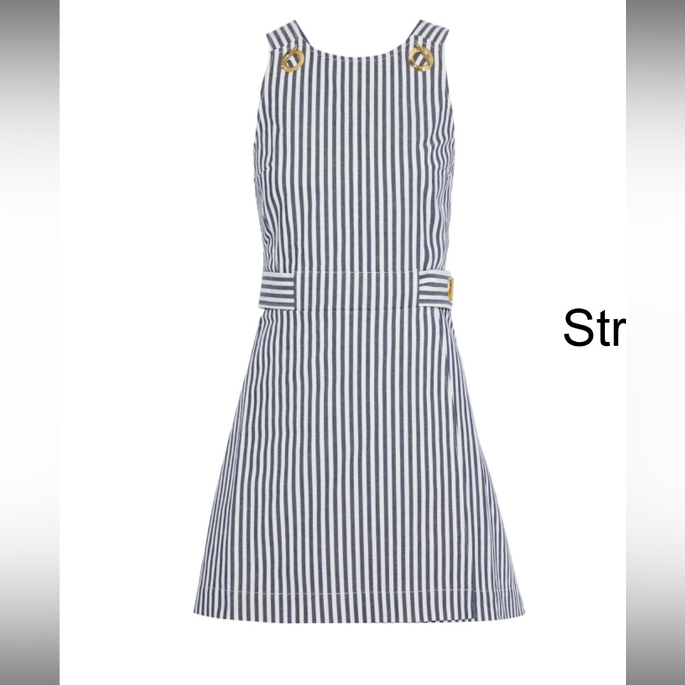 Nautical Striped Sleeveless Mini Dress with Gold Button Details. Derek Lam